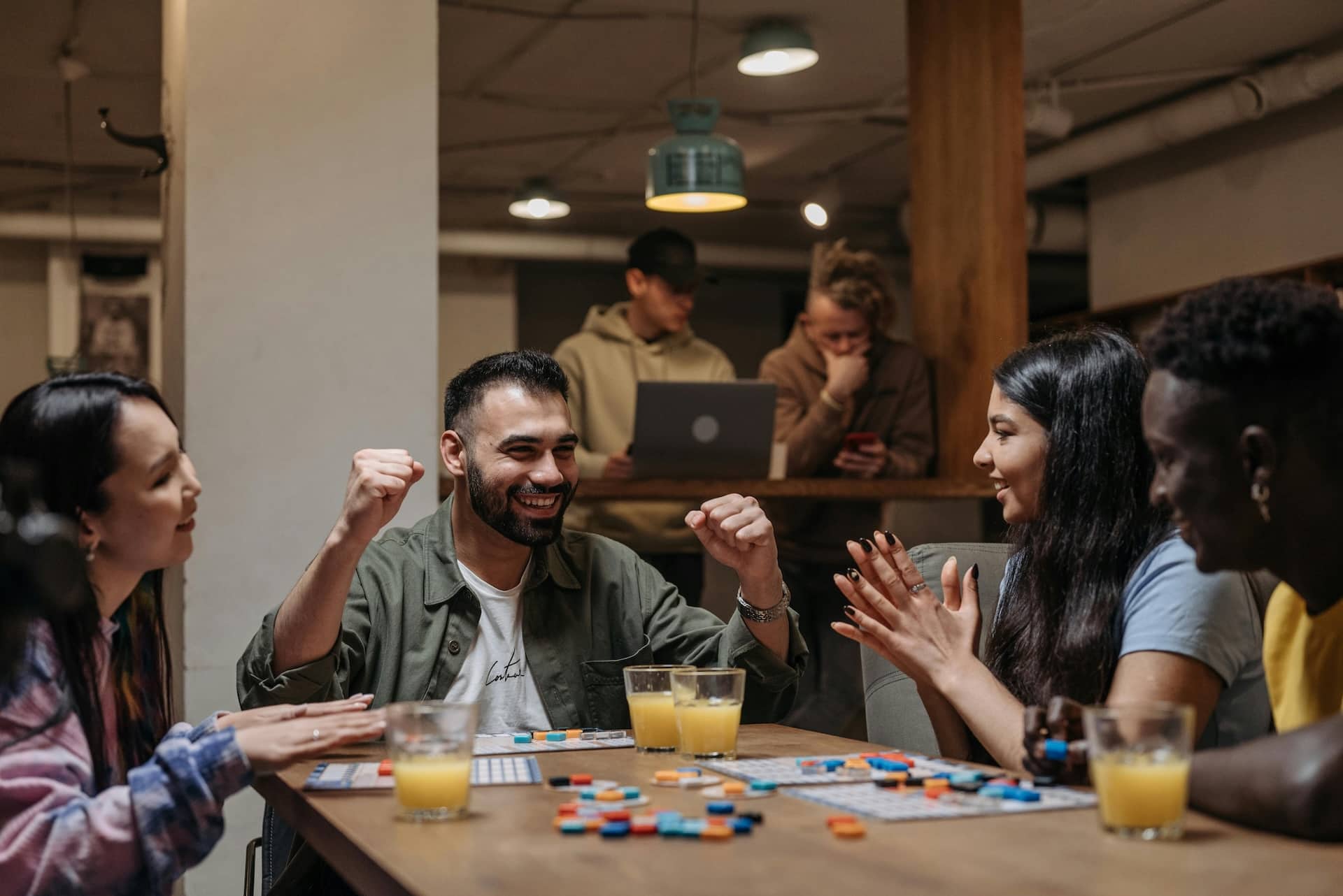Friends playing a party game together
